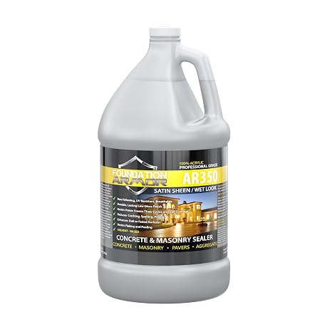 Armor AR350 Low Gloss Wet Look Concrete Sealer 1 Gallon - Professional Grade Color Enhancing Solvent Based Acrylic Sealer for Exterior Concrete and Pavers - 50 VOC