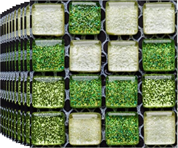 Mosaic Tile Stickers 30pcs, Waterproof Self-Adhesive PVC Vinyl Tiles Peel and Stick on Wall Tiles Transfers Decor for Kitchen Bathroom Fireplace Surround Walls Living Room(10x10cm) (Green)