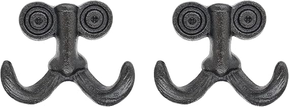 Cast Iron Wall Hooks Decorative Mustache - Heavy Duty Rustic Coat Hooks Wall Mount Hanger for Hanging Clothes Bag Hat Towel Key, Vintage Farmhouse Decor for Entryway Bathroom Mudroom 2 Pack
