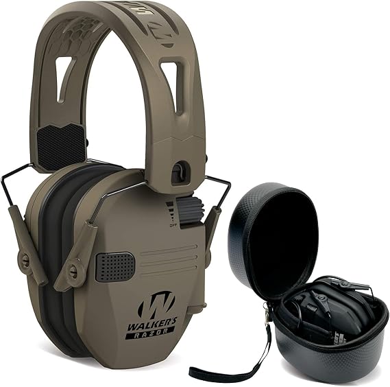 Walker's Razor Slim Electronic Shooting Hearing Protection Muff (Sound Amplification and Suppression) with Protective Case