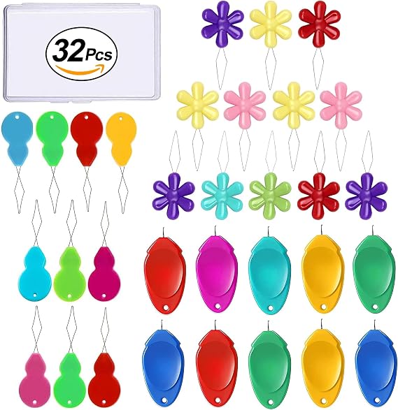 CousDUoBe 32Pcs Needle Threaders for Hand Sewing,3 Type Simple Needle Threaders,Plastic Wire Loop DIY Needle Threader Hand Machine Sewing Tool for Sewing Crafting with Clear Box