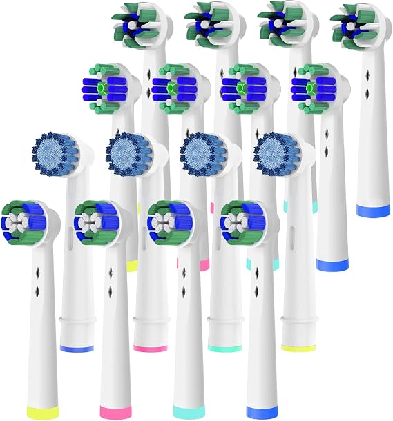 16pcs Toothbrush Heads Compatible with BRAU Oral B Electric Toothbrush,Pack of 4 Precision Clean,4 Cross Clean,4 3D Whitening Clean and 4 Sensitive Clean, Four Models in one Pack