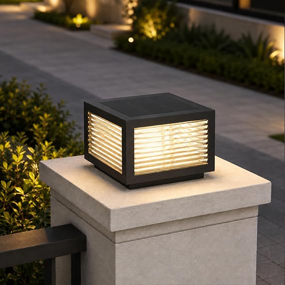 Solar Post Lights Outdoor, 7.9" Square Large Column Light with RC