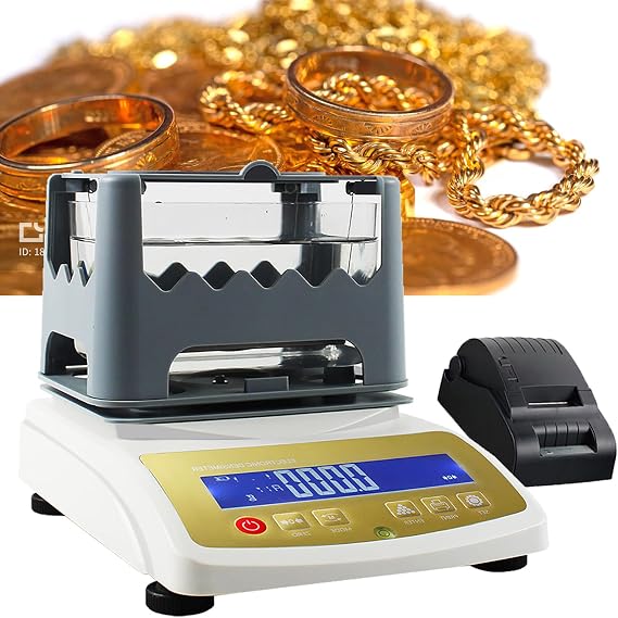 Gold Purity Tester Machine Digital Electronic Gold Purity Tester Meter with Printer Included, Weight 300g Gold Purity Testing Analyzer Machine, 0.001g/cm3 Density Resolution XF-300K