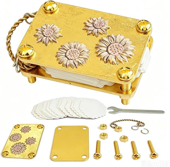 JDOQOKJ Handcrafted Metal Mini Flower Press, Miniature Flower Press Kit, Gold-Plated Miniature Design, Decorative Floral Patterns (sunfwer2)