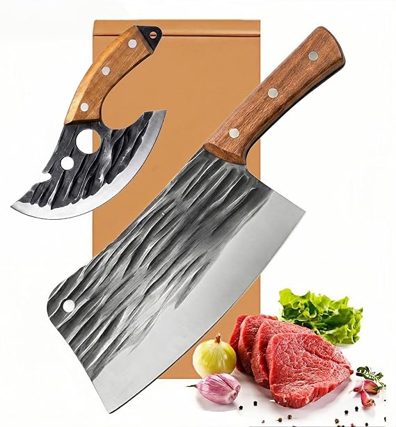 Meat Cleaver Knife Set, 2PCS Hand Forged Sharp Heavy Duty Bone Chopper