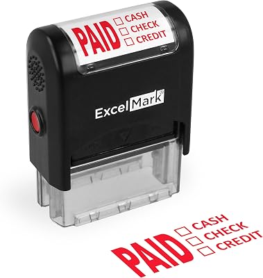 ExcelMark Paid Cash Check Credit - Self-Inking Rubber Stamp - A1539 Red Ink