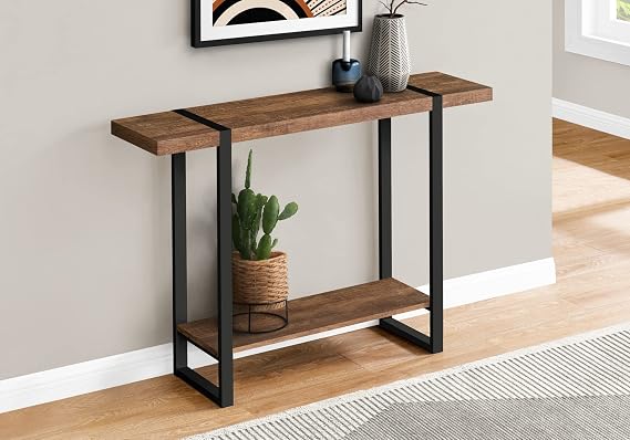 Entryway Tables - Narrow Entry Table with Open Shelf, Entryway Console Table with Black Metal Legs and Wood Veneer, Wall Table for Living Room, Hallway, Apartment (Brown)