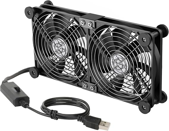 ELUTENG USB Fan, 5.5 inches 14 cm, 2-Unit, Quiet, USB Cooling Fan, with Anti-Vibration Rubber Feet, 3 Levels of Wind Speed Adjustment, Thin, USB Cooling Fan, Long Life, 5 V, 2-Unit, 1500 RPM Cooling