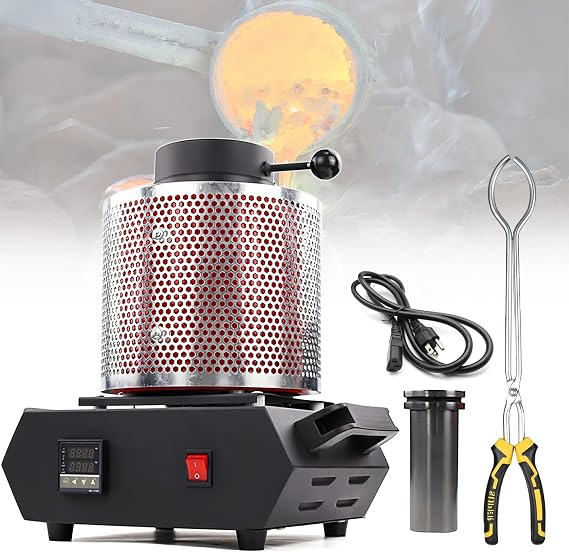1KG/2KG/3KG Electric Melting Furnace Gold Silver Metal Smelter Jewelry Casting Tool, 1500W Digital Metal Smelting Machine, 2102℉/1150℃ Electric Furnace, Smelter Forge for Copper Aluminum,110V-3KG
