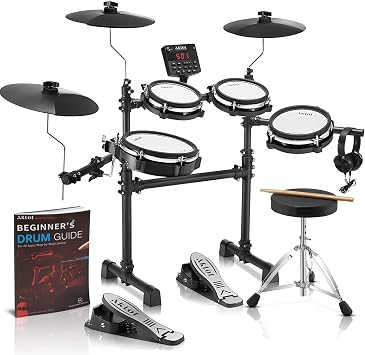 AKLOT B-CORE530 Electric Drum Set Dual-Zone Quiet Mesh Drum Pads, 10 Dual-Trigger Cymbals, Height-Adjustable Rack, 360 Sounds, USB MIDI, Lesson Book, Throne, Sticks, Headphones