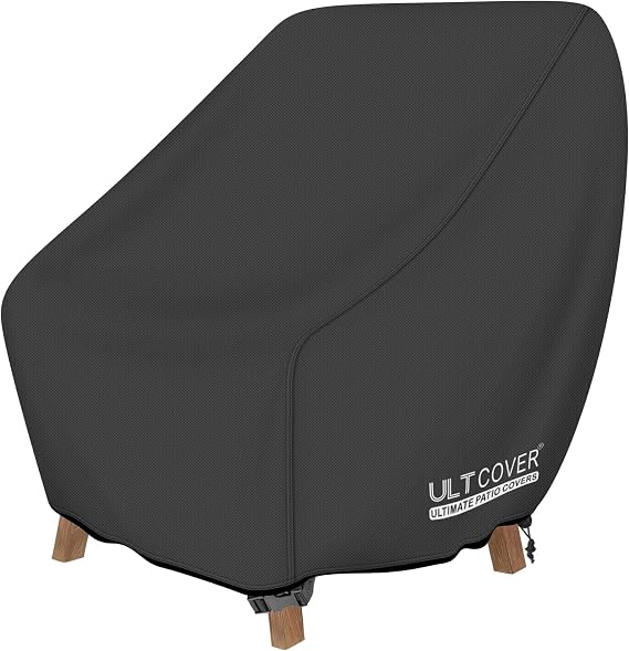 ULTCOVER Waterproof Patio Chair Cover, 28W x 30D x 32H in, Black | Heavy Duty 600D Polyester, UV Resistant, Fits Standard Outdoor Dining Chairs & Lawn Furniture