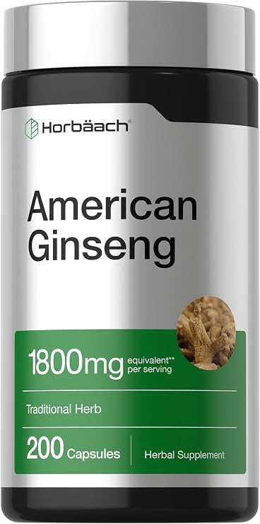 Horbaach American Ginseng Capsules | 200 Pills | Panax Quinquefolius Root