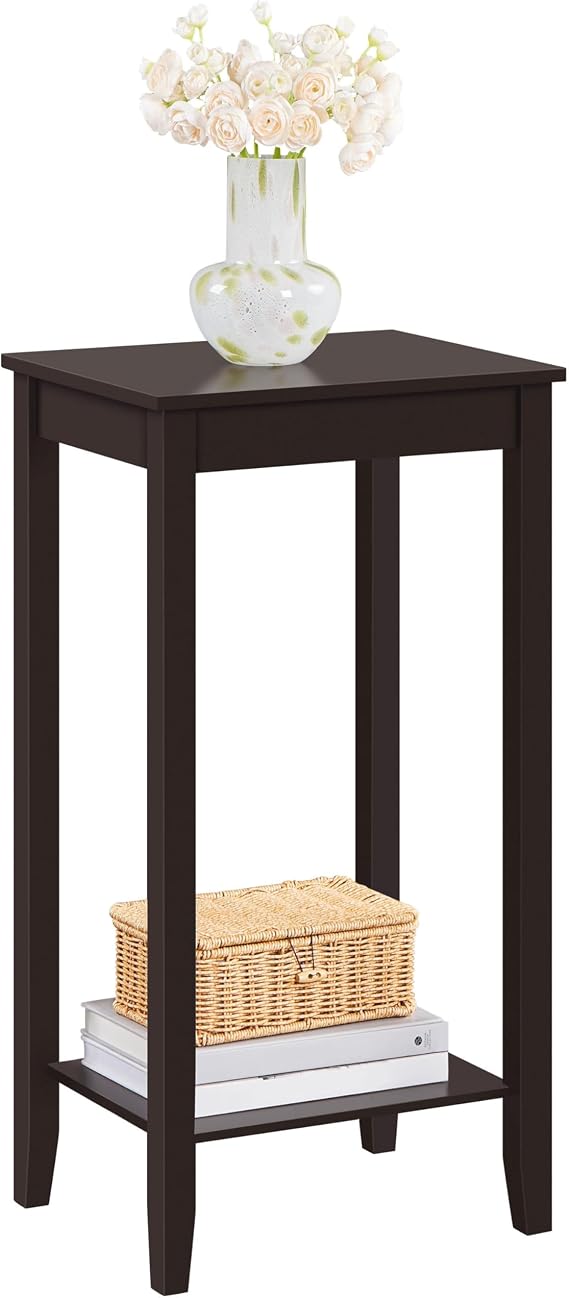 Topeakmart Tall Narrow Side Table, 2-Tier Espresso Nightstand with Storage