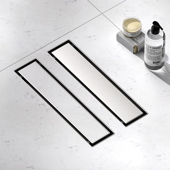 Linear Shower Drain, 12 Inch Linear Drain with Tile Insert Grate 304 Stainless Steel Shower Drains, Rectangular Shower Floor Drain w/Leveling Feet, Hair Trap for Bathroom and Balcony Brushed Nickel