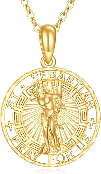 KECHO 14K Real Gold Patron Saint Necklace Religious Protection Pendant 14K Solid Gold Jewelry Gifts for Men Women