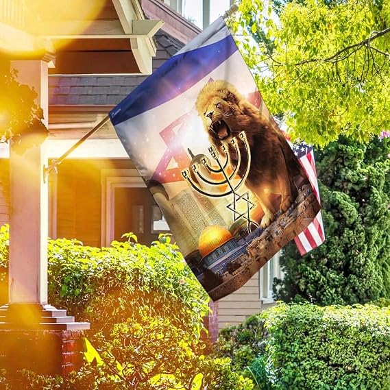 American Flag-Lion Of Judah. Israel Jerusalem Flag, House Flag (29.5" x 39.5")-USA Flags Premium Polyester-Decorative Indoor Outdoor Flag