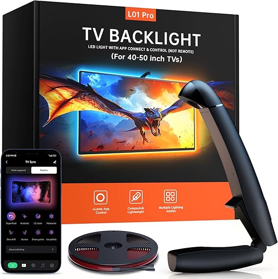 LED Backlight, 11.5ft Cuttable TV Lights with Sensor for 40-50 Inch Screen [Energy Class G]