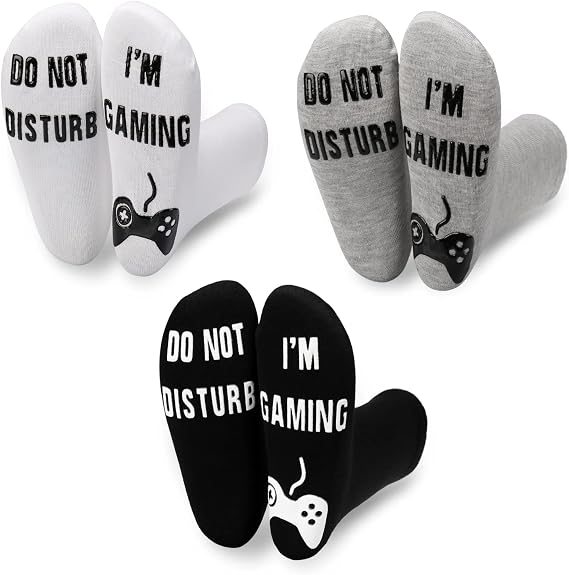 Do Not Disturb I'm Gaming Socks 3 Pairs Assort Mens Novelty Sock Gifts for Dad Young Teen