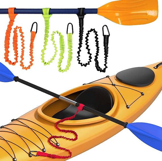 Paddle Leash Kayak Paddle Holder Tool Lanyard - 2 Pack Stretchable Paddle Strap with Carabiner Secure Leash Lanyard Rope for SUP Kayak Canoe Paddle Fishing Pole Rod