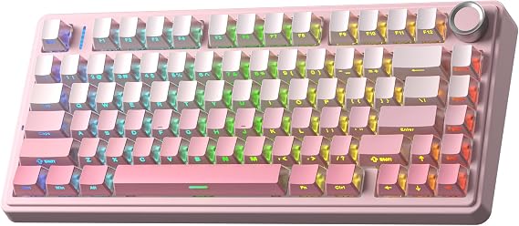 Aula F75 Mekanik RGB TKL Sessiz Cotton Candy Switch Kablosuz Makrolu Hot Swap Klavye Pembe