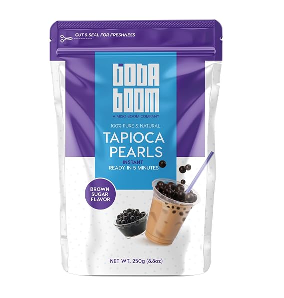 Boba Pearls for Bubble Tea, 8.8 oz. Instant Black Tapioca Pearls for Bubble Tea Pearls, Tapioca Boba Balls, Large Boba Bubbles, Boba Tea Pearls, Black Sugar Flavor, Ready in 5 Minutes. By Boba Boom.