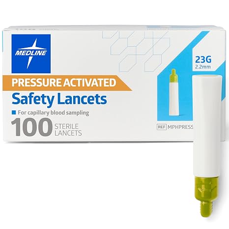 Sterile Safety Lancet with Pressure Activation, 23G x 2.2 mm,100,Box,MPHPRESS23Z