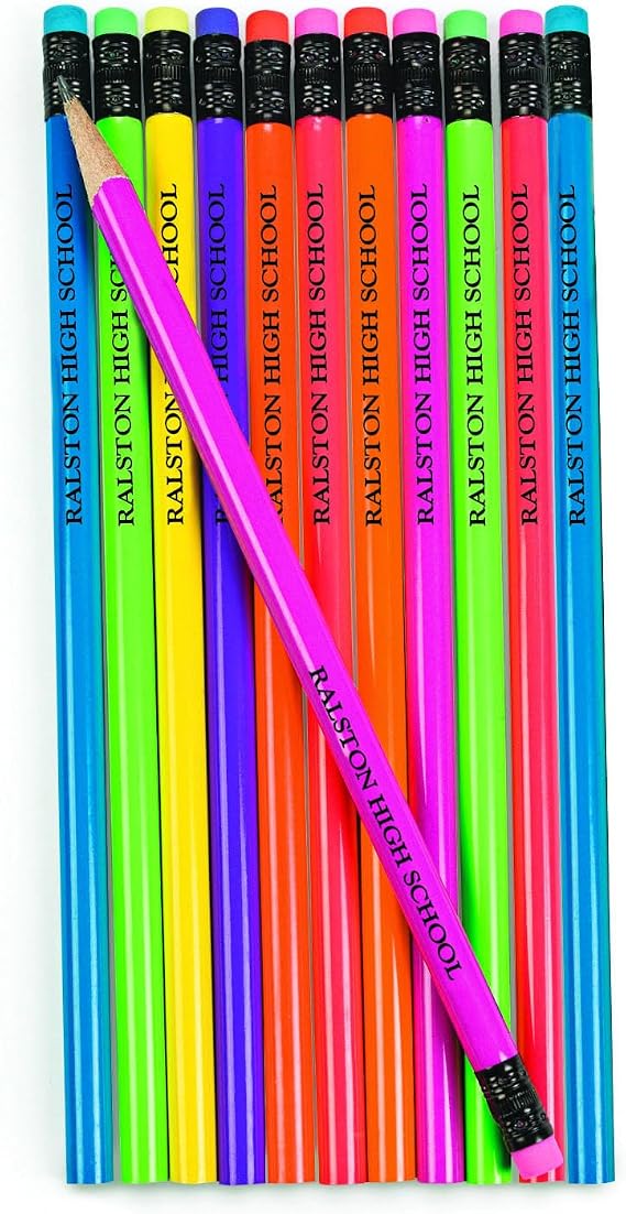 Fun Express Personalized Pencils Bulk 72 Pack - Colorful Neon Wood Pencils for Kids Classroom Teacher Supplies | Custom Engraved Wooden School Pencils Set for Students Party Favors & Birthday Gifts