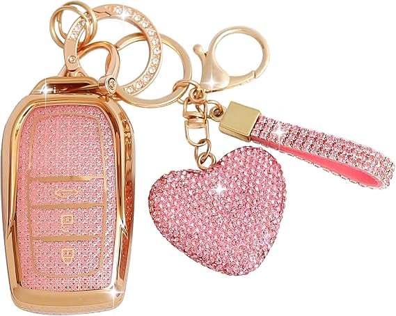 Car Key Case with Diamond Bling Keyring Compatible with Toyota RAV4 Land Cruiser 200 Yaris 4 GR Aygo X 86 Cross Auris Vios Prius Camry Corolla, Smart Key, 2/3 Buttons