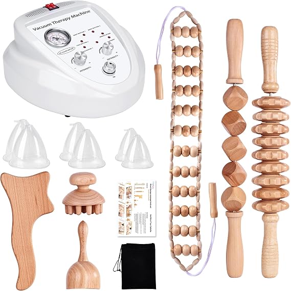 Meifuly Vacuum Cupping Therapy Machine with 30 Cups and 6 Pcs Wood Therapy Massage Tools