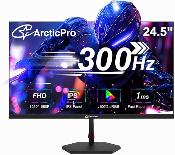 ArcticPro 24.5 Inch Monitor, 300Hz 240Hz Gmaing Monitor, 1080p, 1ms, IPS