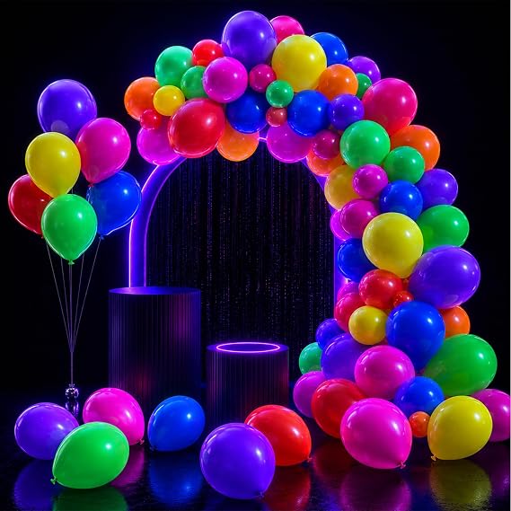 GYIPFIPA 110 Pack UV Neon Balloons Assorted Color 12 Inches Rainbow Latex Balloons 7 Color Balloon glow in the dark, for Birthday Baby Shower Wedding Party Decorations