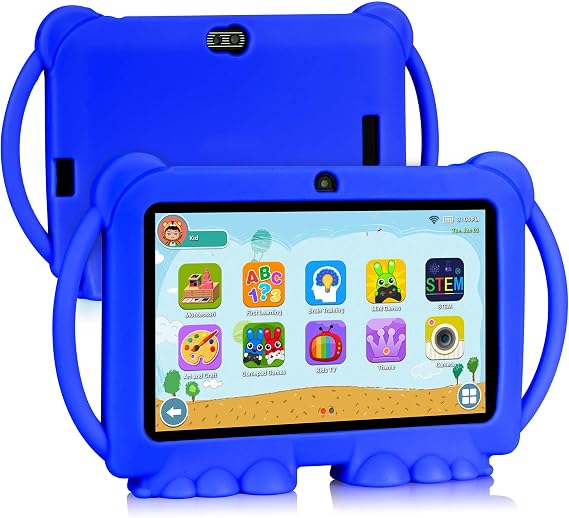 Kids 7 Inch Tablet, 32GB ROM 3GB RAM Android 11.0 With 2.4G WiFi, GMS, Parental Control, Education APP, Dual Camera, Shockproof Case, Games - Dark Blue