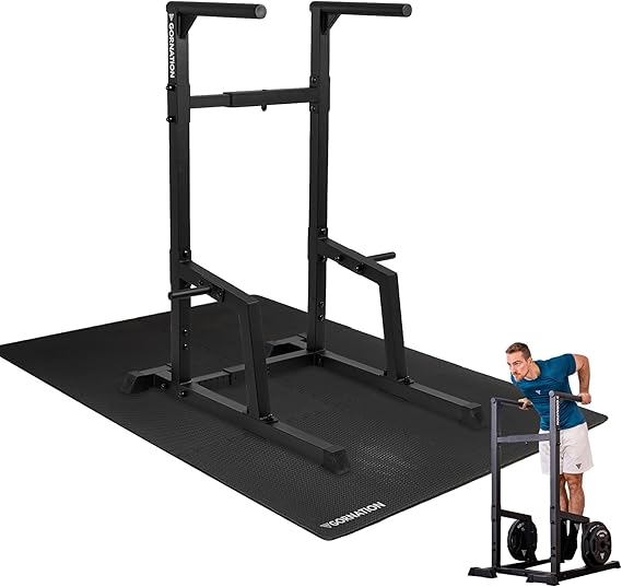 GORNATION Dip Station for Calisthenics & Home Gym, Adjustable Indoor & Outdoor Dip Bars, Free Standing Parallel Bars For Dips, L-Sit & Core Training (Indoor Dip Station + 6 Mats)