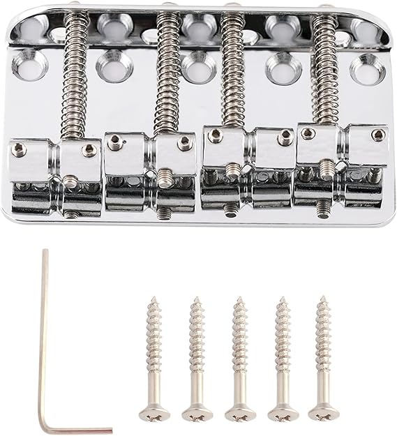 Rubatone 4 String Bass Bridge Top Load Bridge Hard Tail Steel Bridge for Jazz Bass Precision Bass P Bass Guitar Parts Accessories High Mass Chrome.