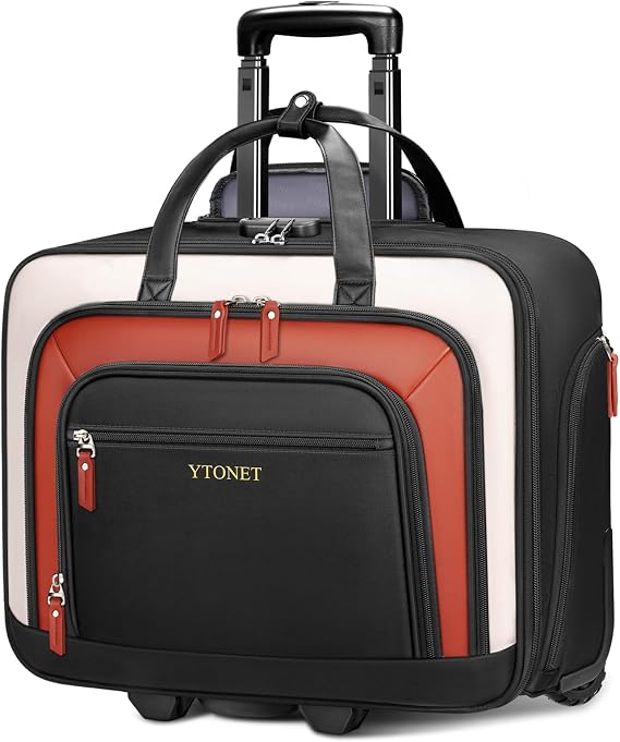 Ytonet Lockable Wheeled Laptop Bag, 17.3 Inch Laptop Bag with Wheels | Insulated Waterproof Pockets, Separate Waterproof Wet/Dry Section, For College Teacher, Work, Travel, Business