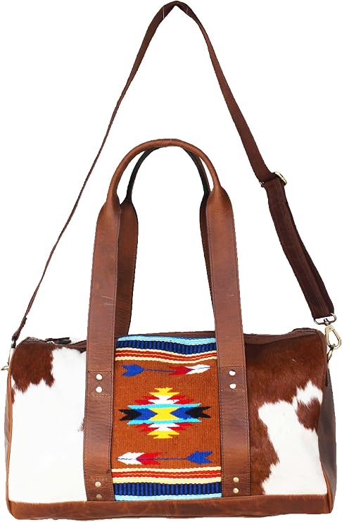 Western Cowhide Leather Woven Travel Weekender Carry-On Duffle Bag 18SKD11