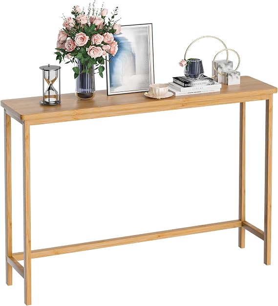 VASMIA Console Table, Slim Entryway Table, Narrow Sofa Table, 100cm Bamboo Hallway Table for Entryway, Living Room, Bedroom, Foyer, Natural