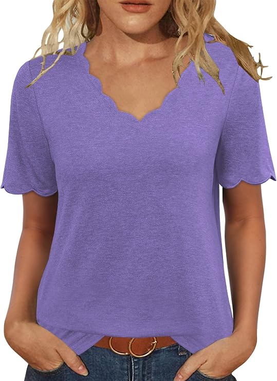 JomeDesign Womens Short Sleeve Tops V Neck Dressy Casual Loose Fit