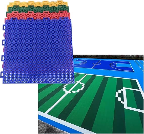 Modular Interlocking Floor Mats for Basketball Court Badminton Court，Cold and High Temperature Resistant Sport Court Tiles(Yellow)
