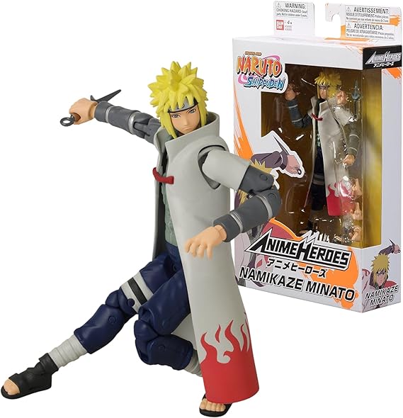Anime Heroes Official Naruto Shippuden Action Figure - Minakaze Minato - Poseable Action Figure with Interchangeable Hands and Accessories 36905, Multicolor