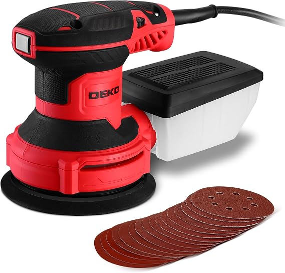DEKOPRO Electric Sander with 16 Sandpapers, 14000RPM, 5-Inch, High Performance Dust Collection - For Woodworking