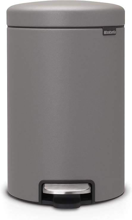 Brabantia Step-On Small Trash Can | Mineral Concrete Gray | 3.2 Gallon / 12L | Bathroom, Bedroom, Office Trash Can, Light Pedal, Handle & Removable Inner Bucket | 9.9 x 13.3 x 16.2 | + Trash Bags