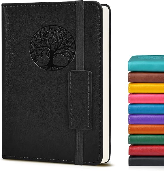Biuwory A6 Leather Pocket Notebook, 140 Lined Pages Hardcover Small Journal