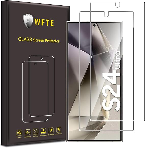 WFTE 2-Pack Tempered Glass for Samsung Galaxy S24 Ultra Screen Protector,9H Hardness,Anti-Scratch,Anti-Fingerprint,Bubble-Free,HD Clear,Premium Protective Film for Samsung S24 Ultra,Case Friendly