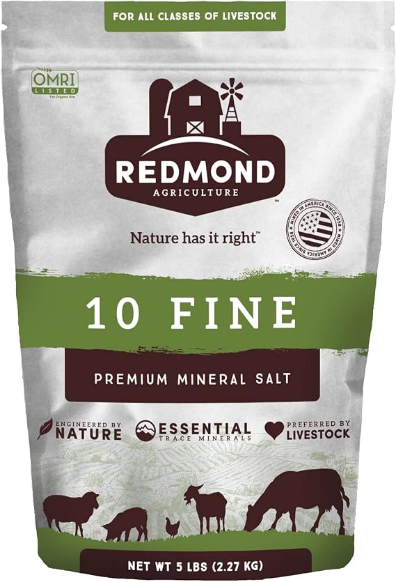 REDMOND 10 Fine Natural Livestock Mineral Salt, OMRI Listed, 5LB Bag