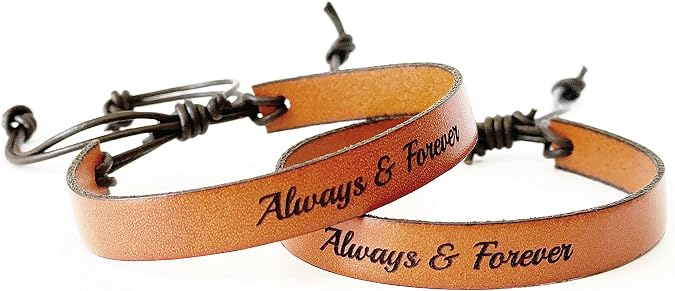 Custom Bracelets for Couples Leather Hidden Message Personalized Valentines gift for Boyfriend - Adjustable - Set of 2