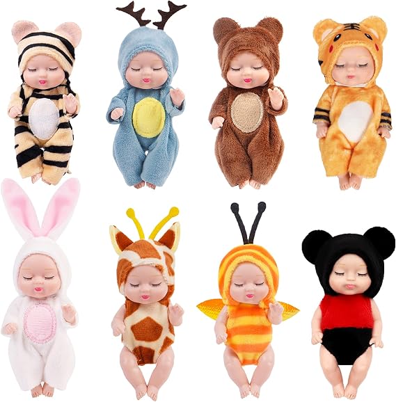 ONEST 8 Sets 4 Inch Dolls Cute Doll Include 8 Pieces Mini Dolls, 8 Sets Handmade Doll Clothes