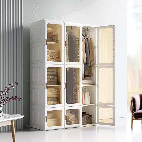 Wardrobe Closet, Large Capacity, Foldable, With Door, Easy Assembly, No Tools Required, Fashionable, High Load Capacity, Clothes Storage, Waterproof, Dustproof, Multi-Functional Storage, Clothes Storage, Accessories Storage, Space Saving, Compact, White