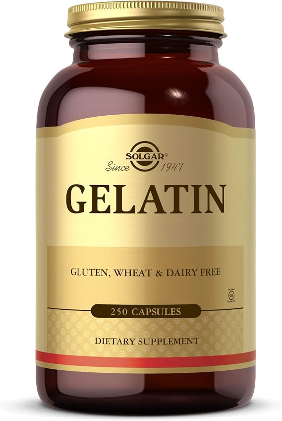 Solgar Gelatin 1680 mg, 250 Capsules - Supports Bone, Joint & Skin Health | Natural Gelatin, Gluten Free, Dairy Free - 83 Servings